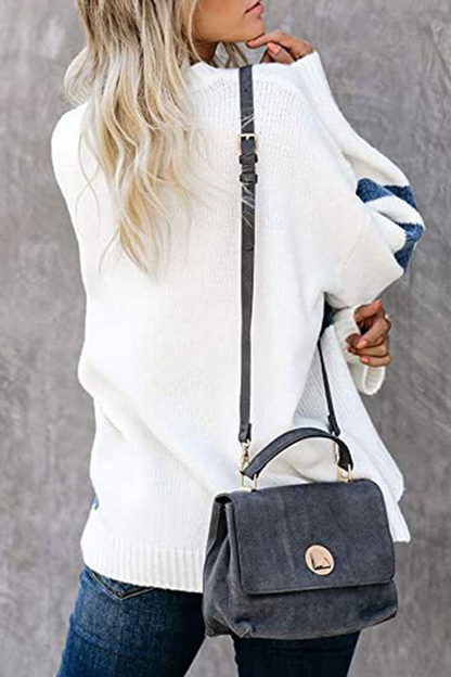 Patchwork Contrast O Neck Tops Sweater(5 Colors)