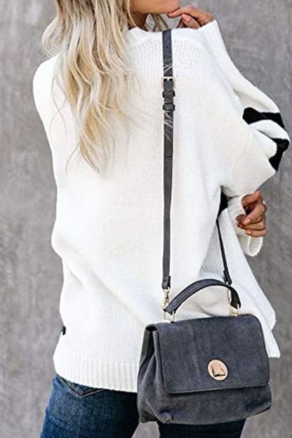 Patchwork Contrast O Neck Tops Sweater(5 Colors)