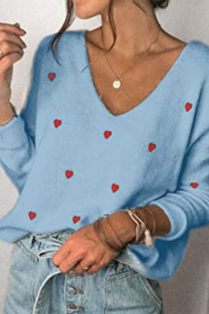 Print Basic V Neck Tops Sweater(4 Colors)