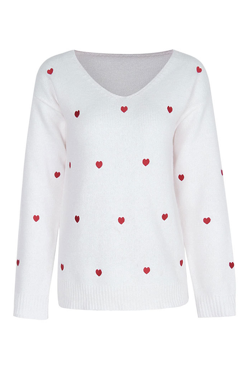 Print Basic V Neck Tops Sweater(4 Colors)