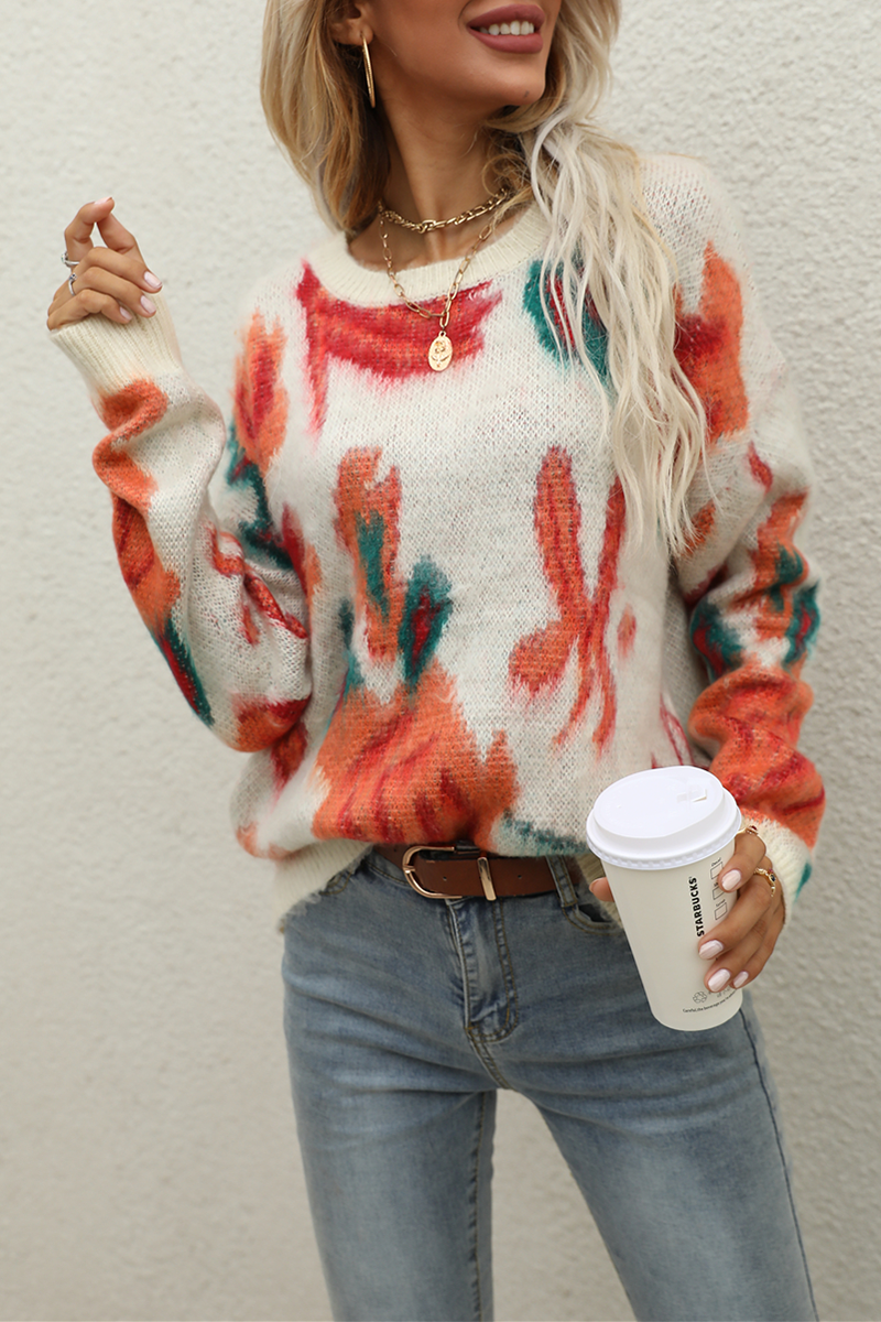 Print Basic O Neck Tops Sweater