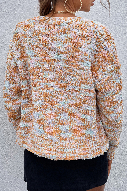 Patchwork Buckle V Neck Tops Sweater