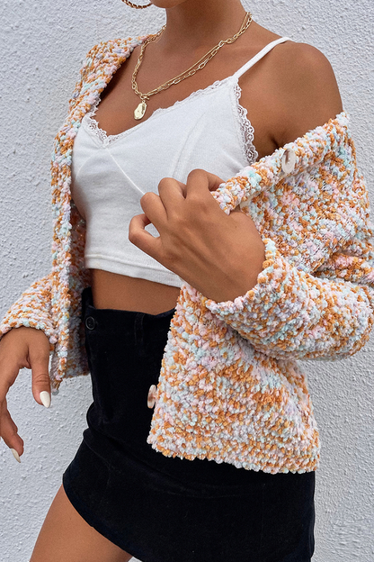 Patchwork Buckle V Neck Tops Sweater