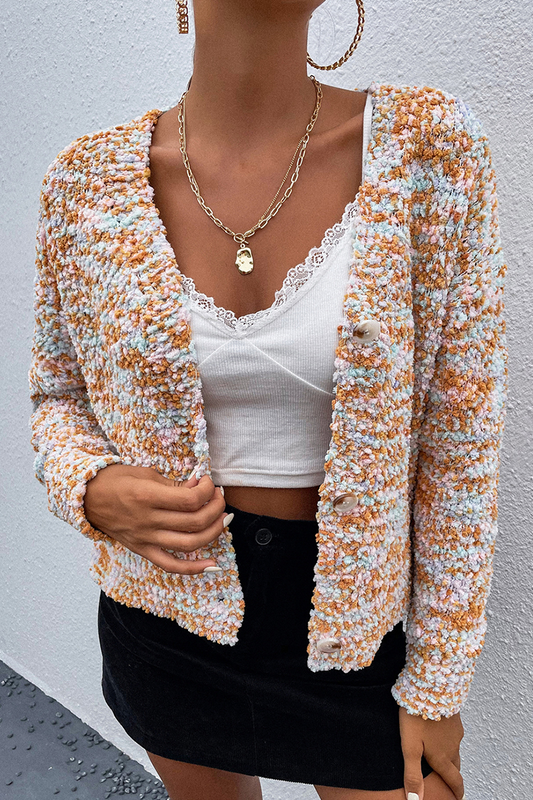 Split Joint Buckle V Neck Tops Sweater