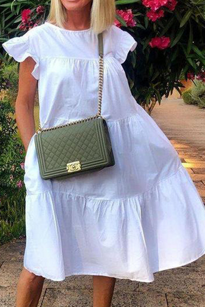 Patchwork O Neck Cake Skirt Dresses