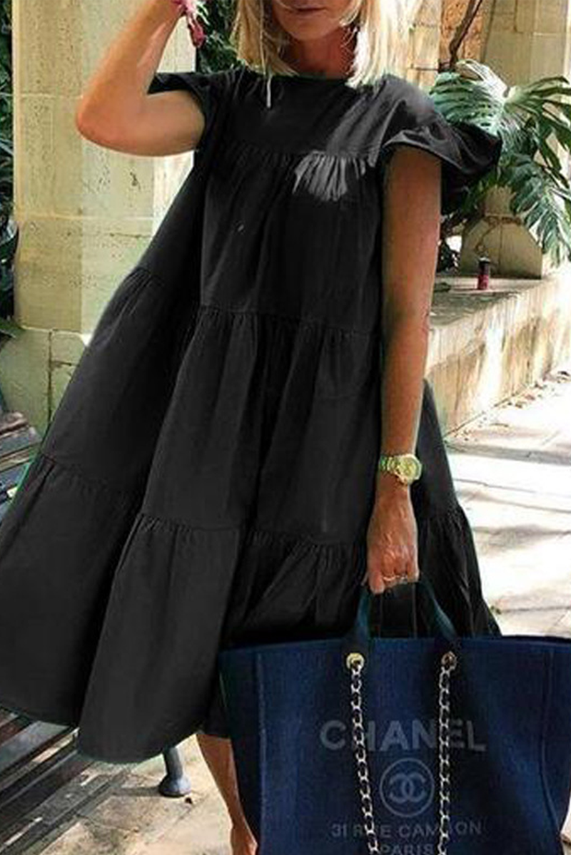 Patchwork O Neck Cake Skirt Dresses