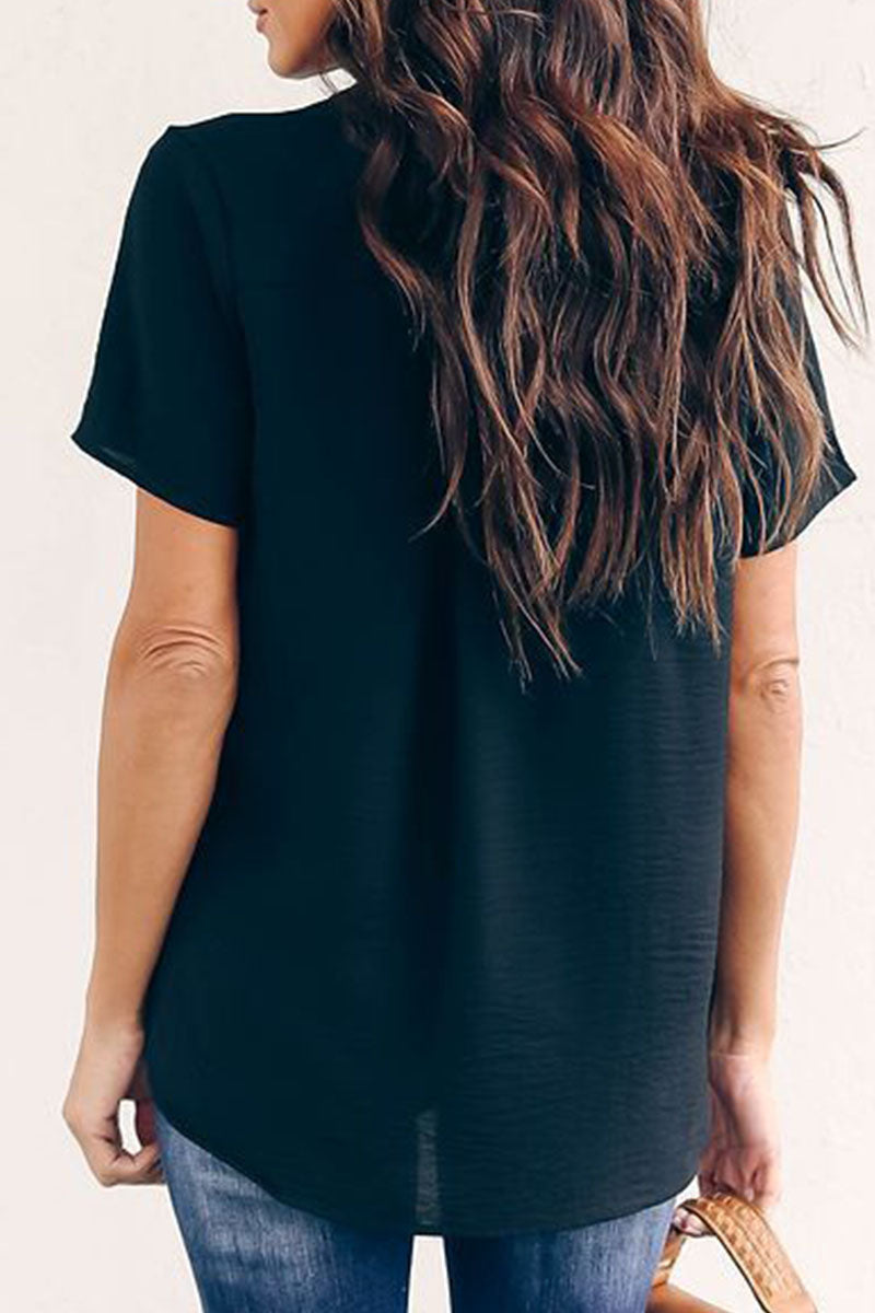 Patchwork V Neck Blouses(3 Colors)
