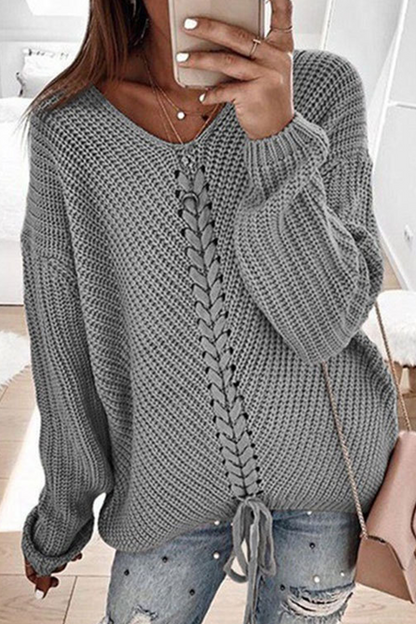 Cross Straps V Neck Tops Sweater(7 Colors)