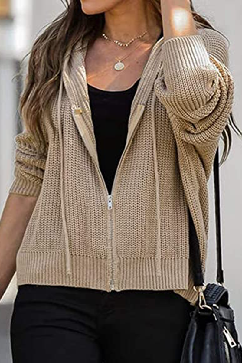 Draw String Zipper Hooded Collar Sweaters(5 Colors)