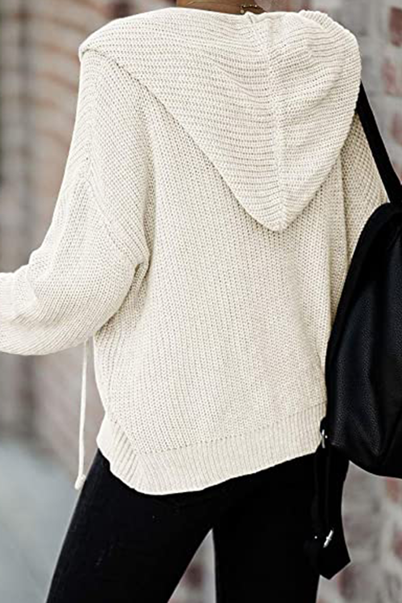 Draw String Zipper Hooded Collar Sweaters(5 Colors)