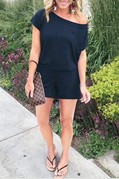 Patchwork One Shoulder Straight Rompers(4 Colors)