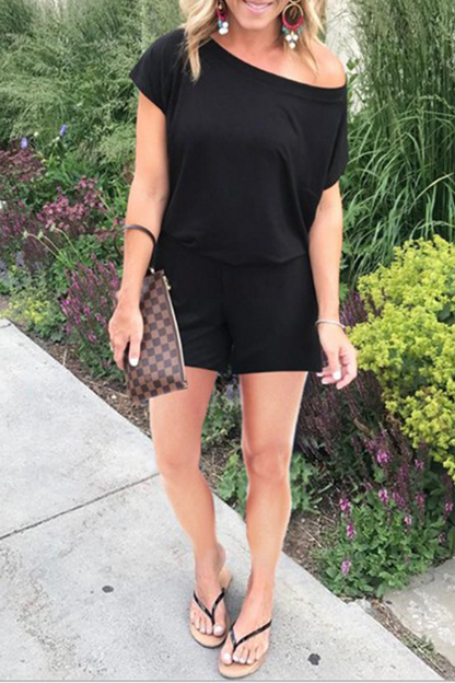 Patchwork One Shoulder Straight Rompers(4 Colors)