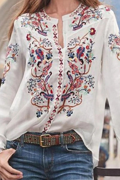Street Print Patchwork Mandarin Collar Blouses(3 Colors)