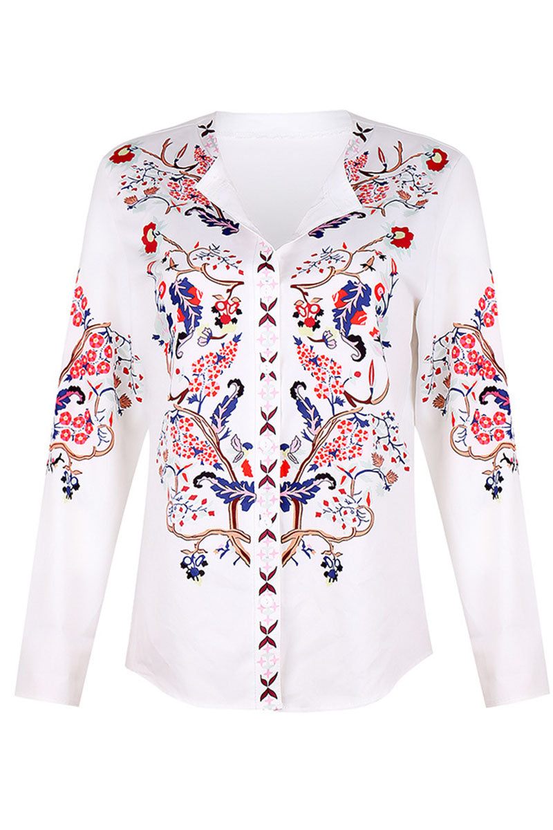 Street Print Patchwork Mandarin Collar Blouses(3 Colors)