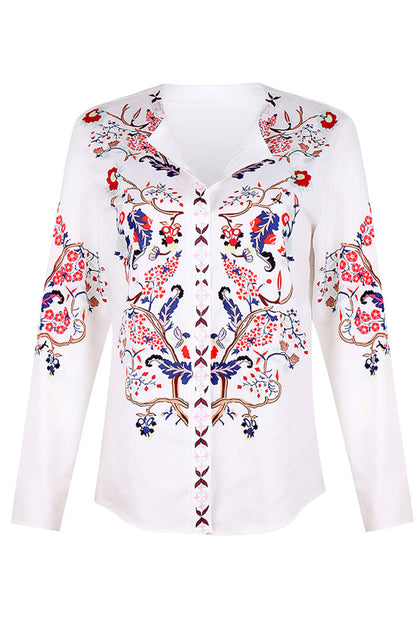 Street Print Patchwork Mandarin Collar Blouses(3 Colors)
