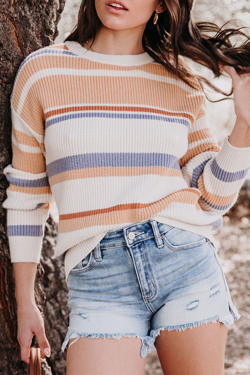 Striped Basic O Neck Tops Sweater
