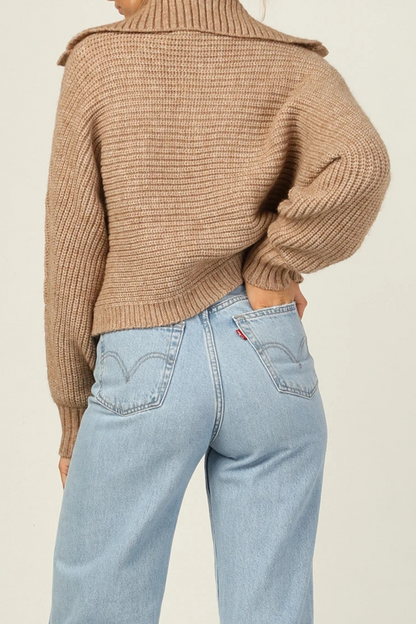 Split Joint Turndown Collar Tops Sweater