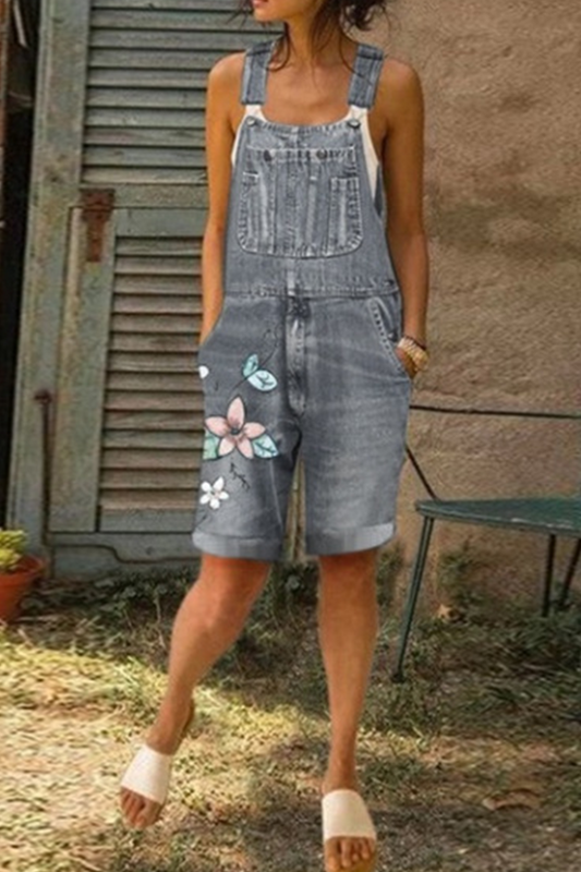 Print Patchwork Spaghetti Strap Straight Rompers