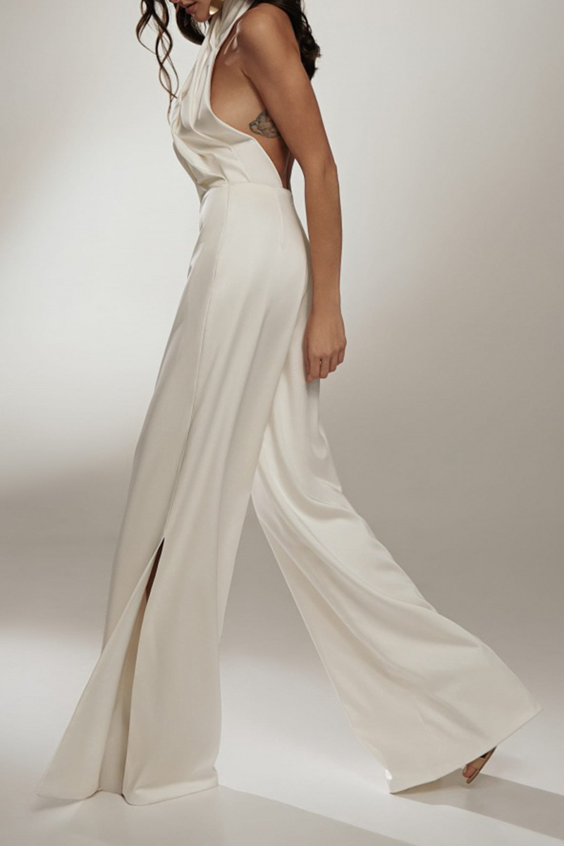Patchwork Backless Halter Jumpsuits