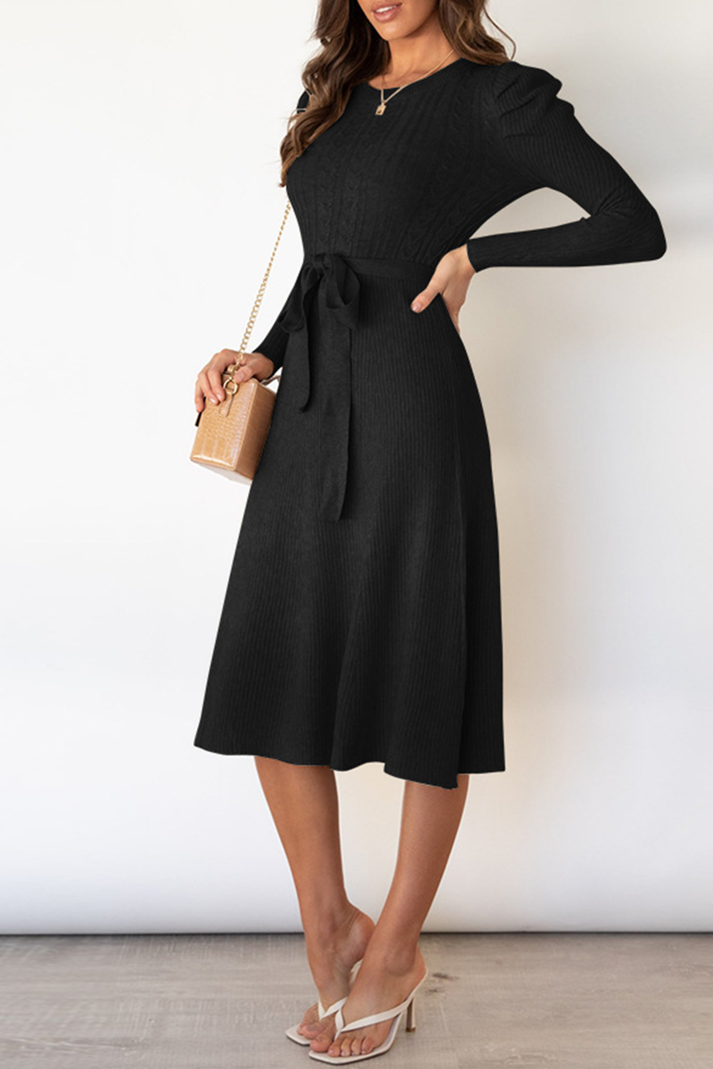 With Belt O Neck Sweater Dresses(5 Colors)