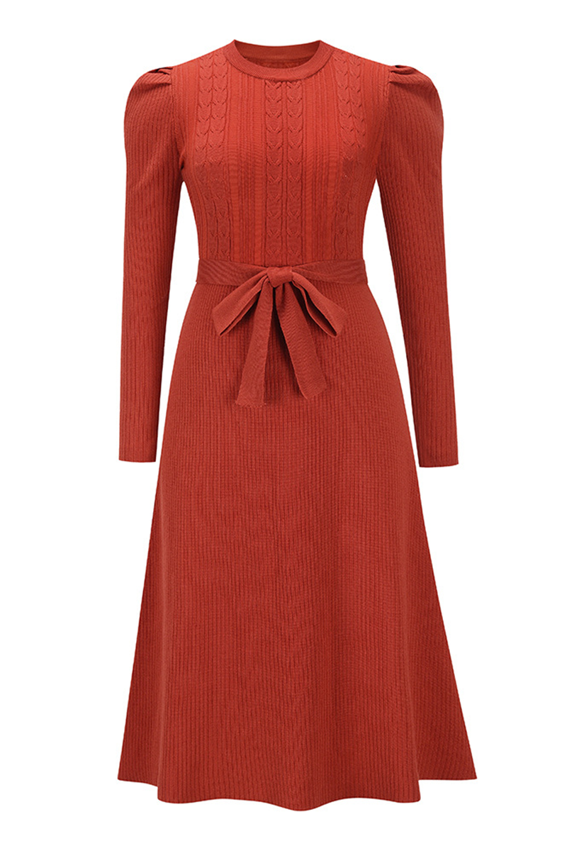 With Belt O Neck Sweater Dresses(5 Colors)