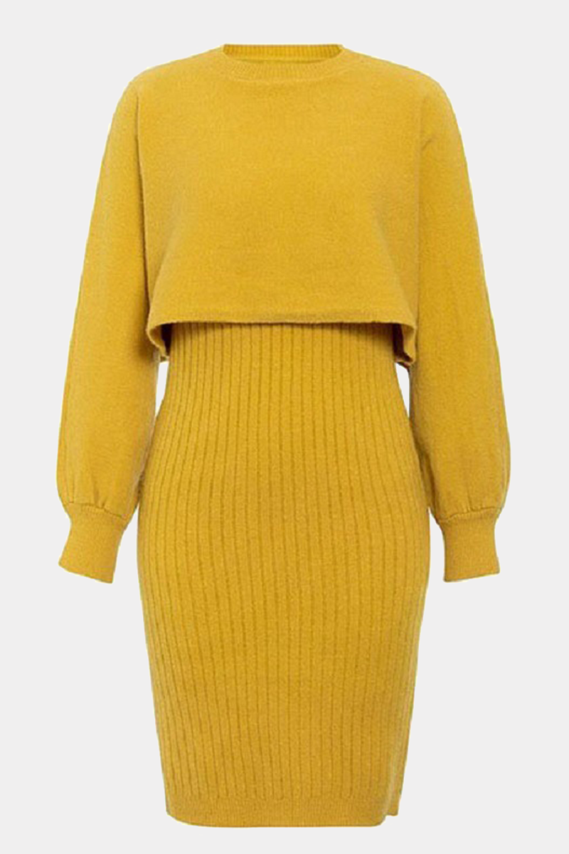 Split Joint O Neck Long Sleeve Two Pieces