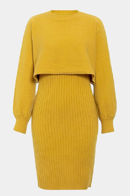 Split Joint O Neck Long Sleeve Two Pieces