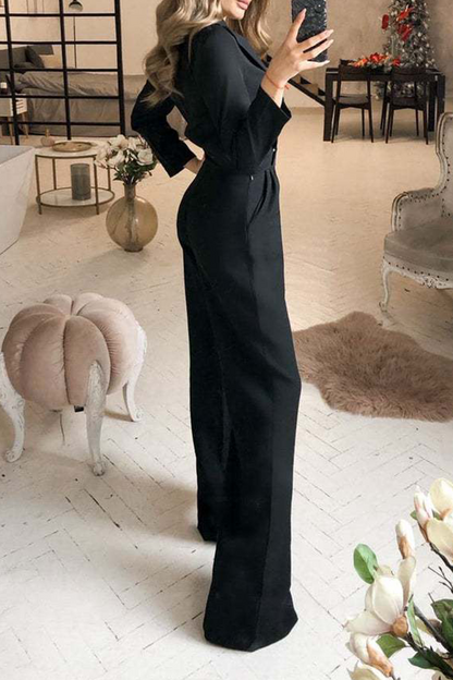 Turndown Collar Straight Jumpsuits(3 Colors)