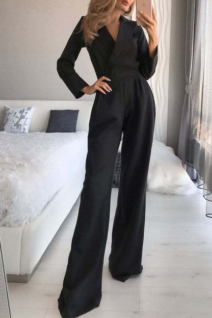 Turndown Collar Straight Jumpsuits(3 Colors)