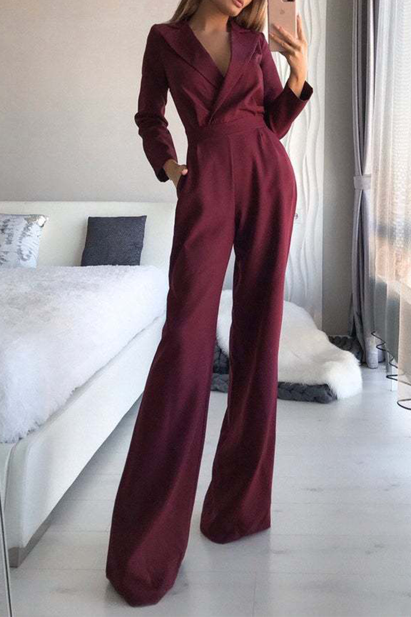 Turndown Collar Straight Jumpsuits(3 Colors)