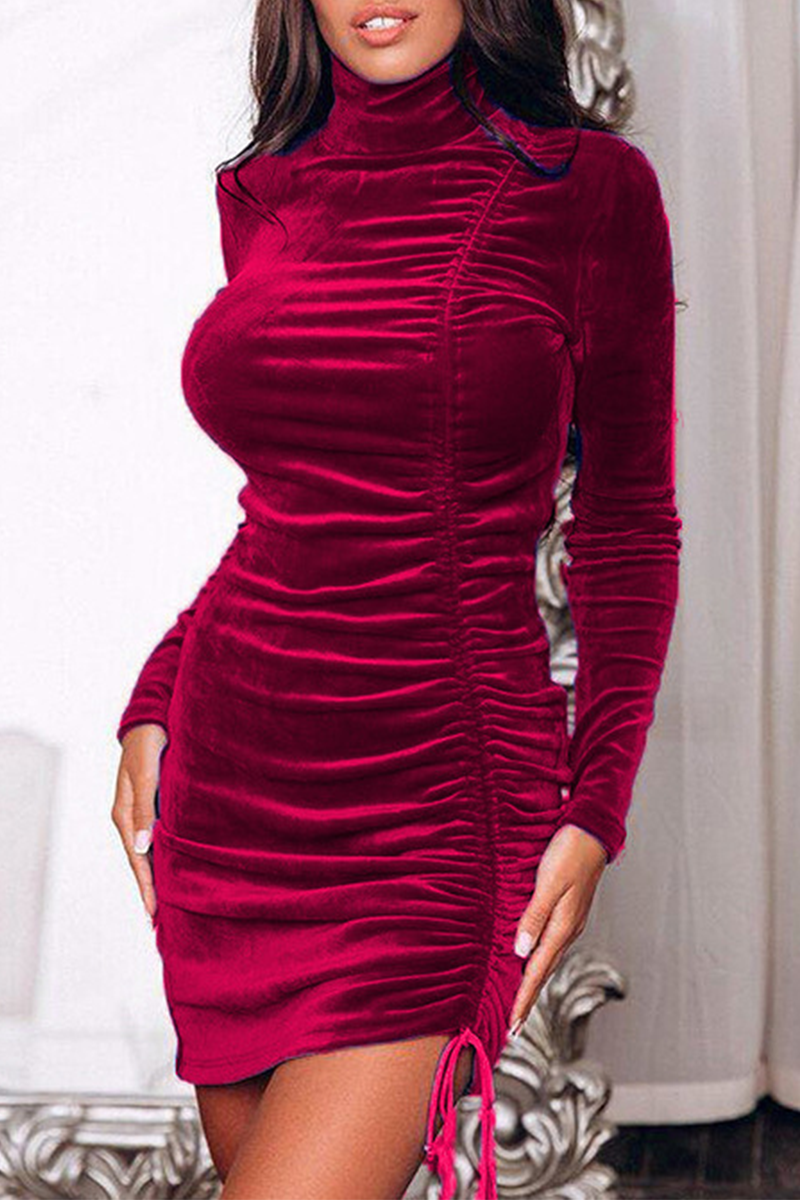 Patchwork Fold Half a Turtleneck Pencil Skirt Dresses(5 Colors)