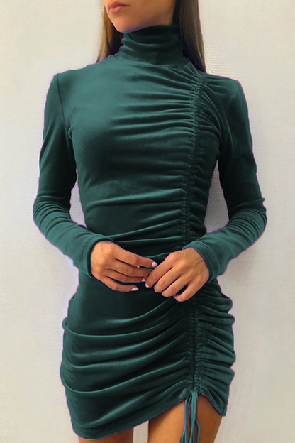 Patchwork Fold Half a Turtleneck Pencil Skirt Dresses(5 Colors)