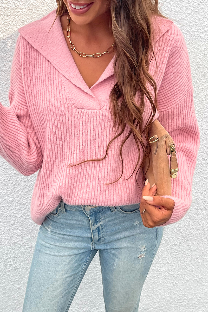 Patchwork Turndown Collar Tops Sweater（4 Colors）