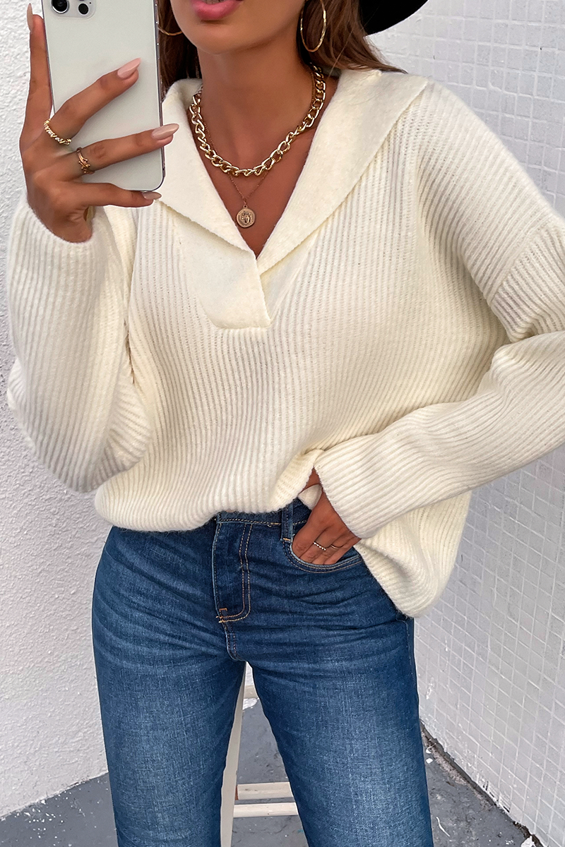 Patchwork Turndown Collar Tops Sweater（4 Colors）