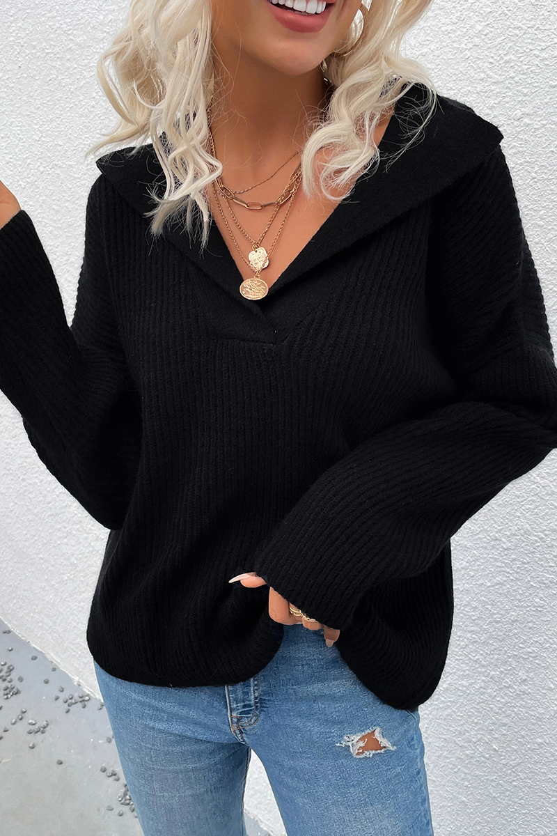 Patchwork Turndown Collar Tops Sweater（4 Colors）