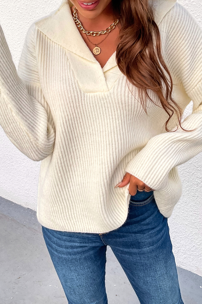 Patchwork Turndown Collar Tops Sweater（4 Colors）