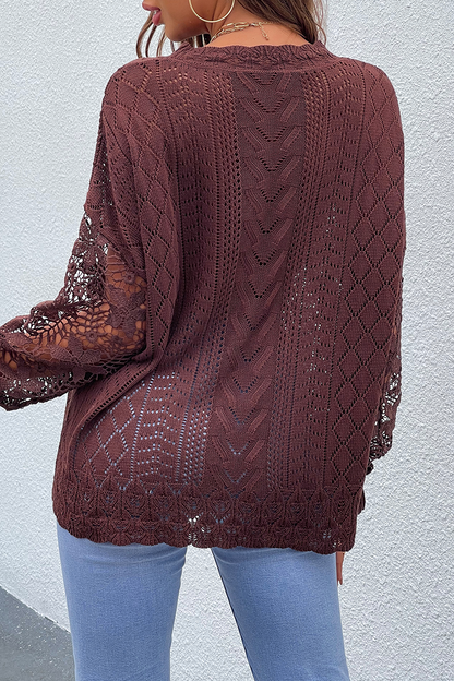 Lace Hollowed Out O Neck Tops Sweater(4 Colors)