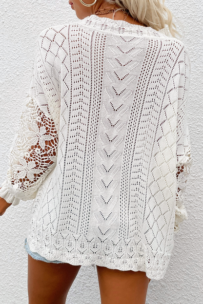 Lace Hollowed Out O Neck Tops Sweater(4 Colors)