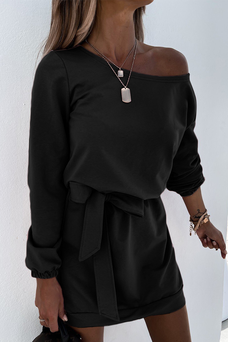 Patchwork Strap Design Oblique Collar Pencil Skirt Dresses