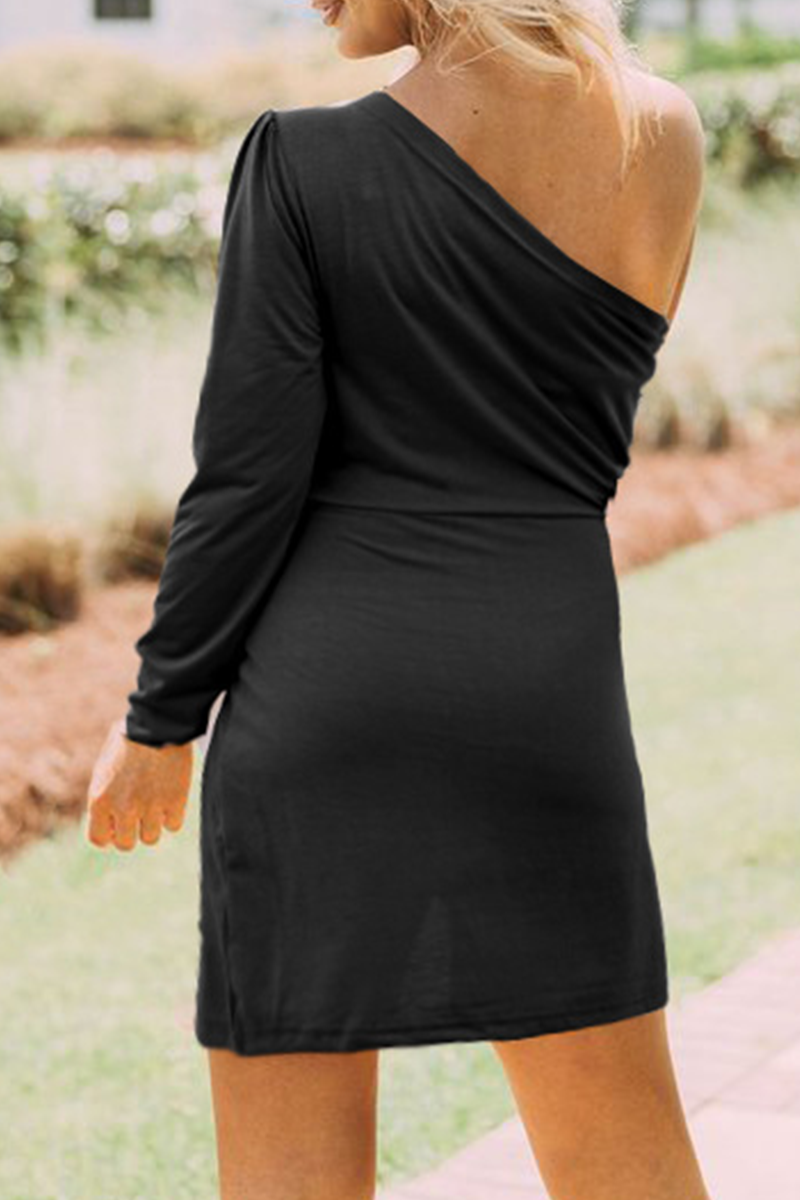 Split Joint Oblique Collar Pencil Skirt Dresses