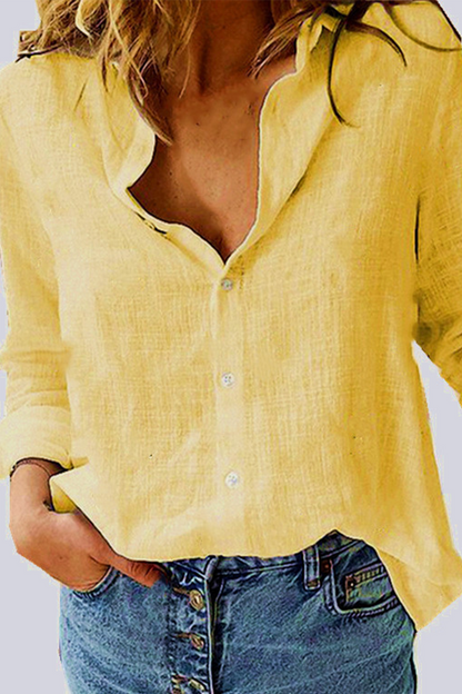Patchwork Buckle Turndown Collar Blouses(5 Colors)