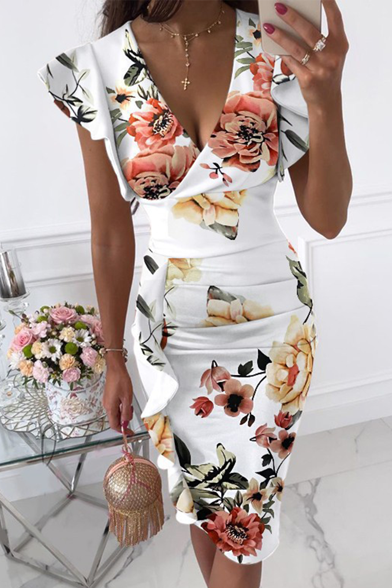 Flounce Fold V Neck Wrapped Skirt Dresses(9 Colors)