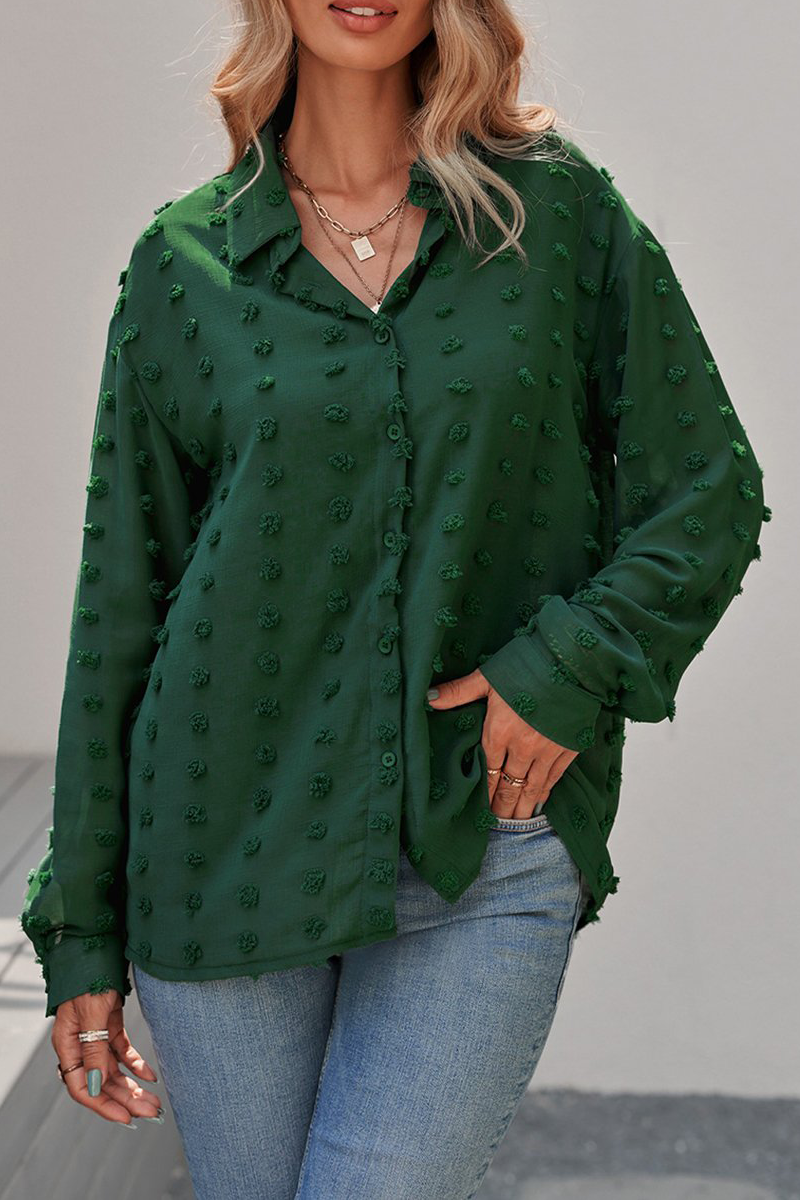 Patchwork Buckle Turndown Collar Blouses(6 Colors)