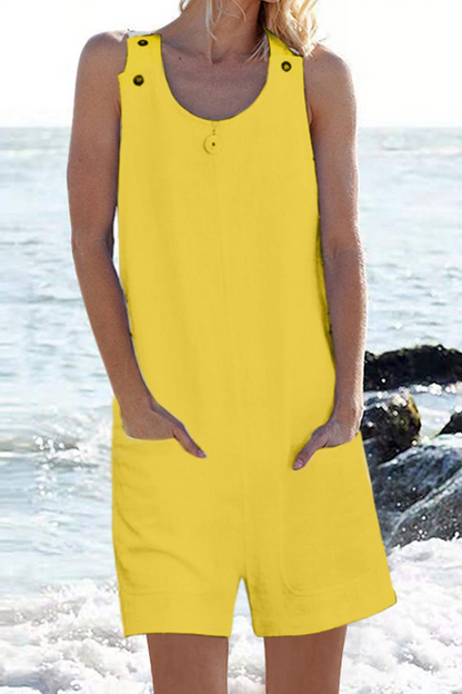 Pocket Buttons U Neck Straight Jumpsuits(5 Colors)