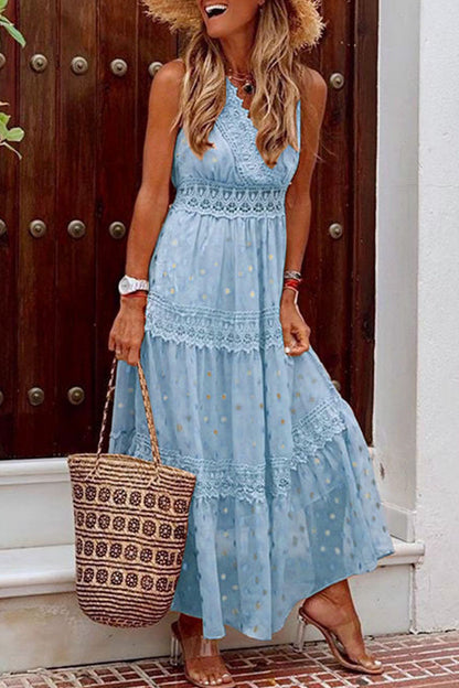 Patchwork V Neck Cake Skirt Dresses(5 Colors)