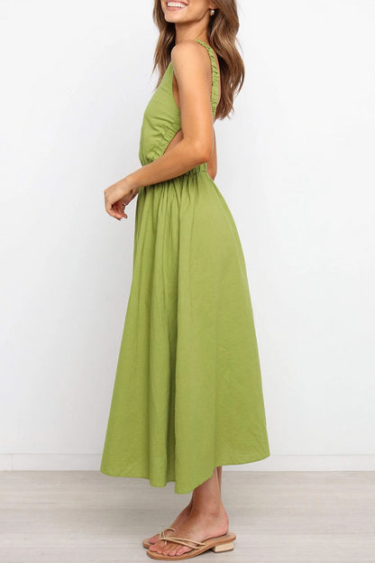 Backless O Neck Waist Skirt Dresses(4 Colors)