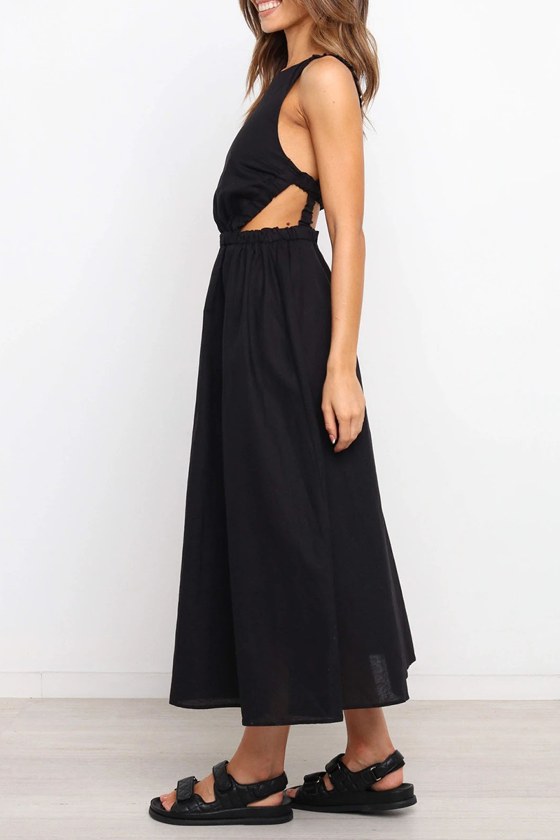 Backless O Neck Waist Skirt Dresses(4 Colors)