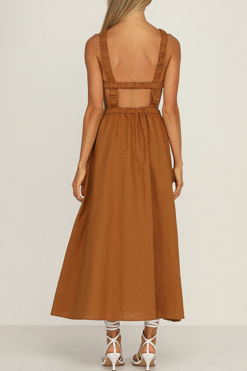 Backless O Neck Waist Skirt Dresses(4 Colors)
