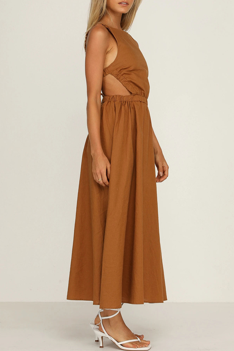 Backless O Neck Waist Skirt Dresses(4 Colors)