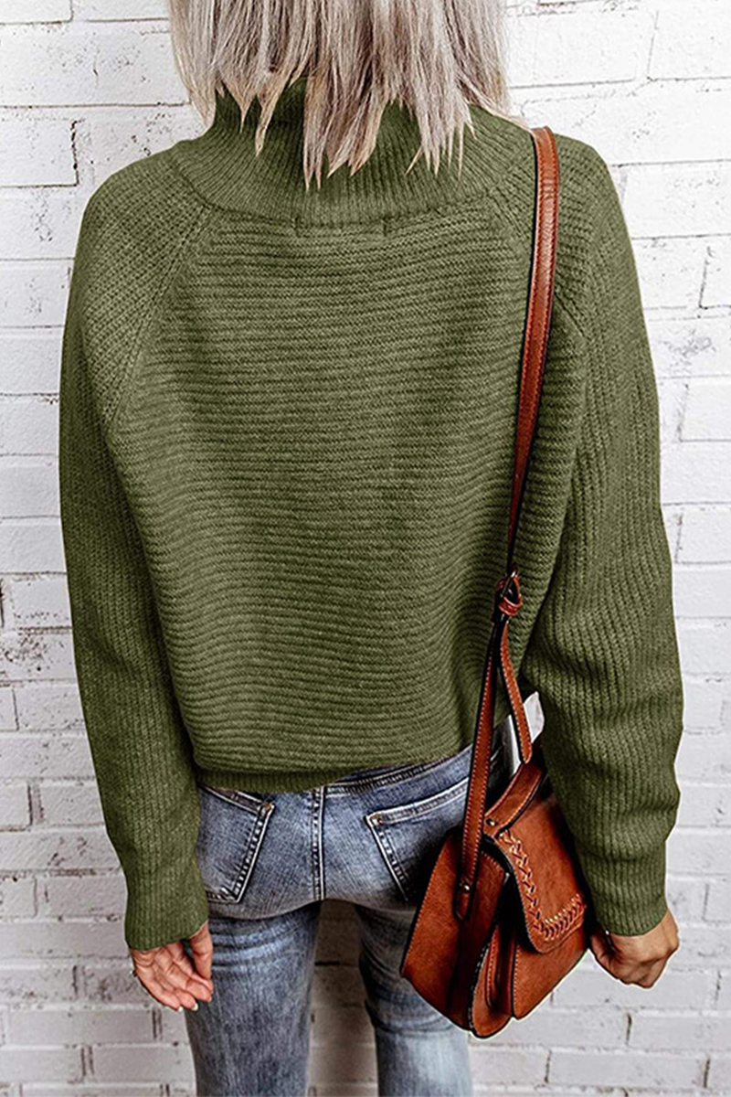 Patchwork Zipper O Neck Tops Sweater